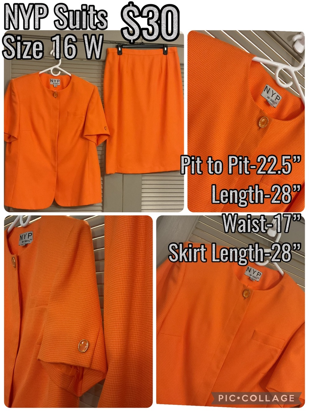 Vintage Bright Orange Two-Piece Skirt Set